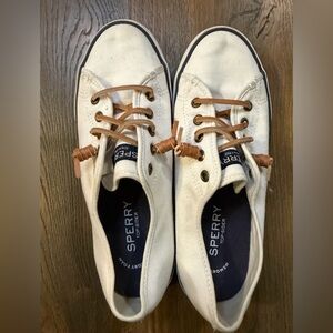 Sperry Cream Canvas Shoes with Tan Laces